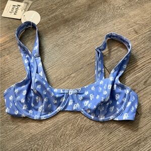 Blue Bikini Top with White Floral Design